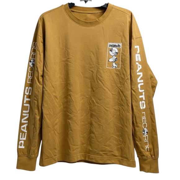 SNOOPY Records spin master  Schultz Long sleeve tan graphic DJ tee sz - Picture 1 of 7